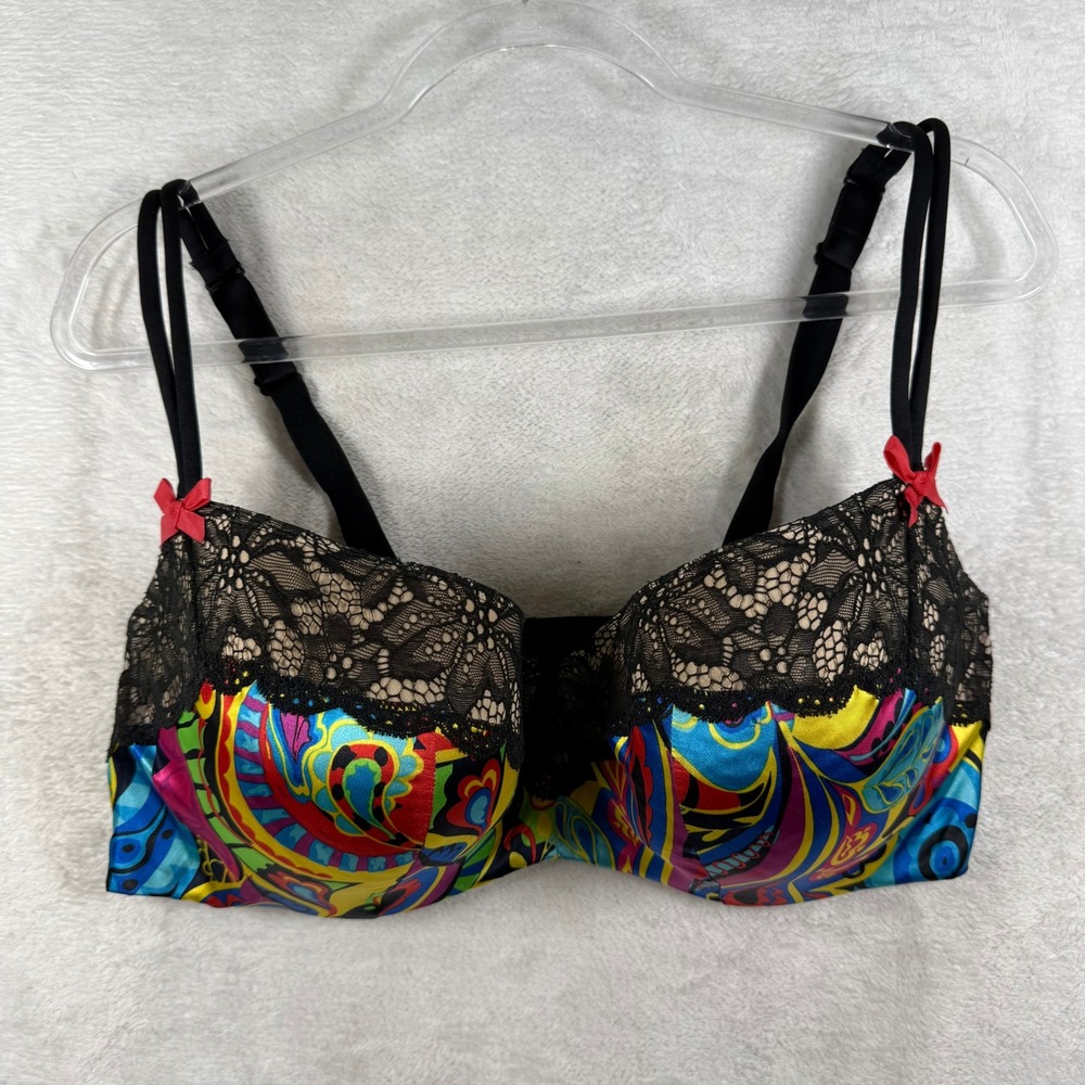 Cacique 44DD Underwire Bra Paisley Lace Trim Multicolor Black RN118641 10330